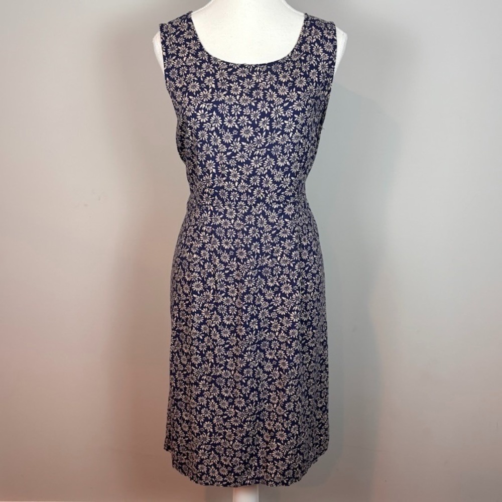 VTG 90's Expressions Ditsy Floral Navy Empire Waist Summer Dress Womens 12 Retro
